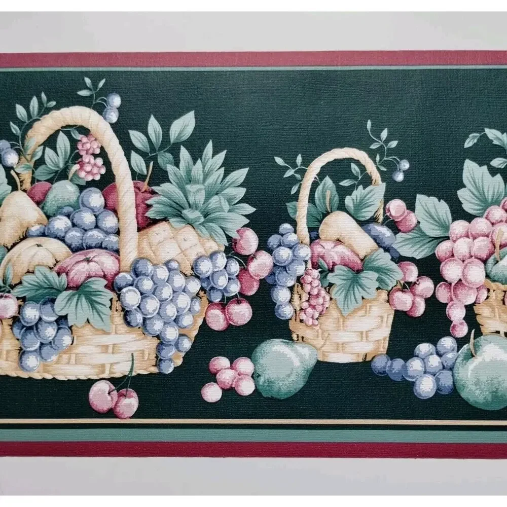 Sanitas Wall Border - 5yds - Fruit Basket - Green Background - Textured